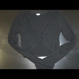 Black Cropped Knotted Long Sleeve Top